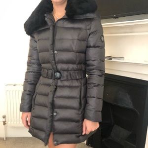 Dawn Levy Women’s Down Belted Jacket with Fur Hood